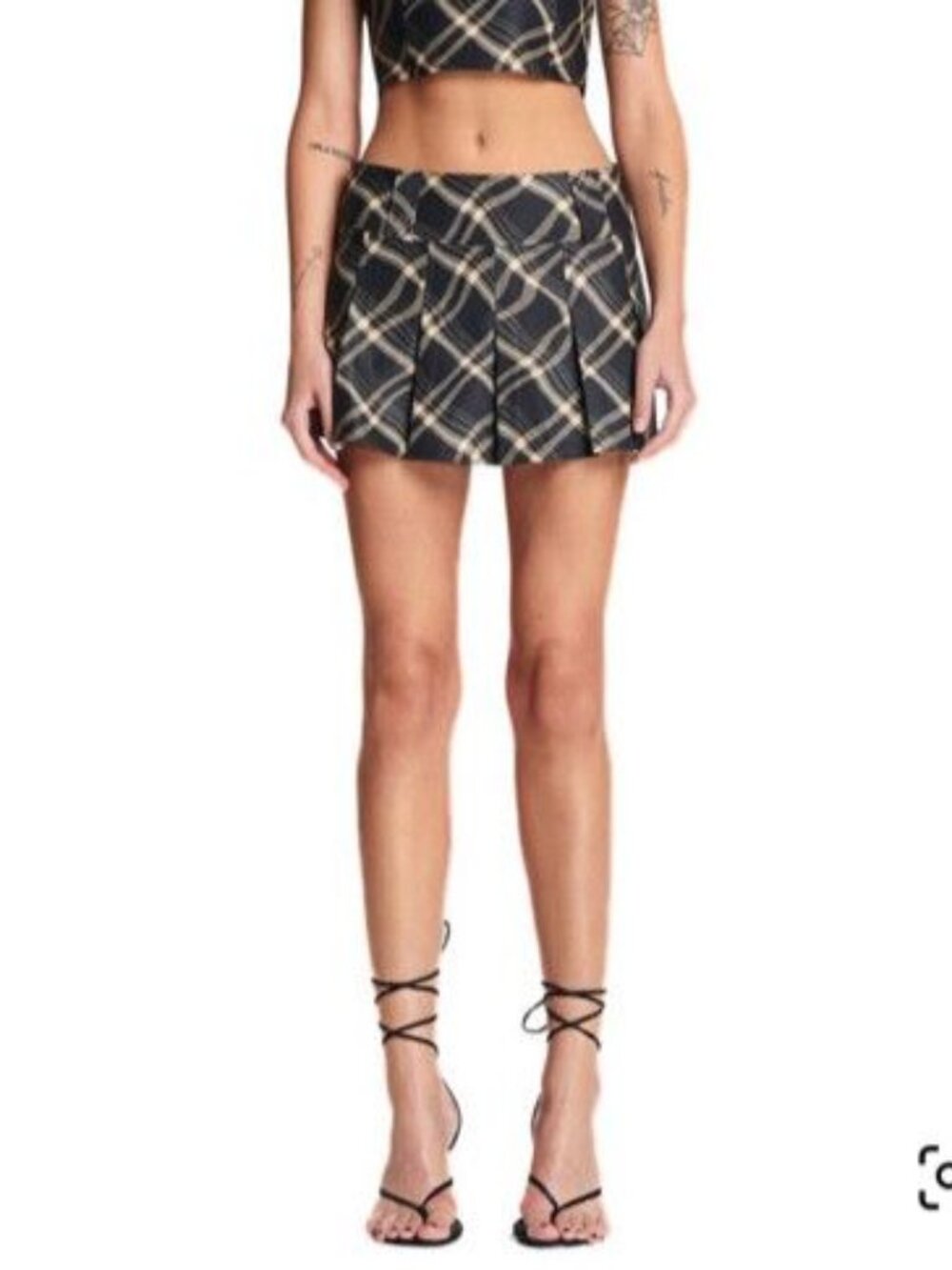 I.AM.GIA Carmel Pleated Mini Skirt Black Plaid Orig $68 Size XXS Skirt Only